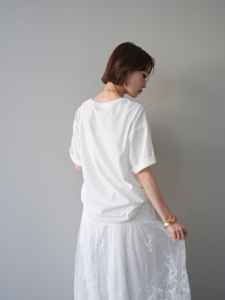 [SET]ブラーアートフォトTシャツ+シアーレースマキシスカート(2set)