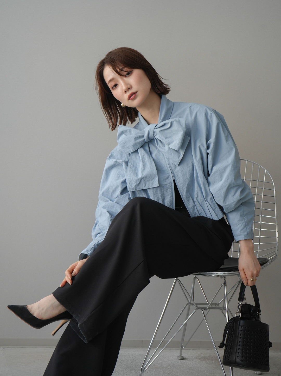 [SET]ボウタイ裾プリーツライトジャケット+選べるアクセセット(2set)