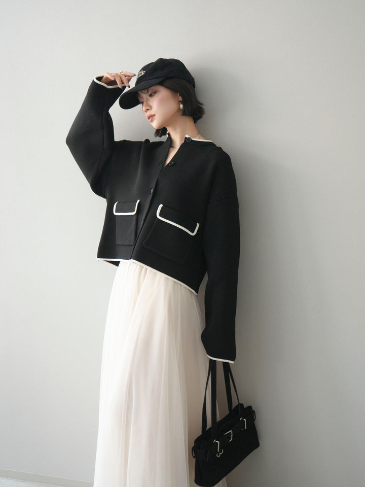 [SET]ポリエステル配色ニットカーディガン+ポリエステル配色ニットカーディガン(2set)