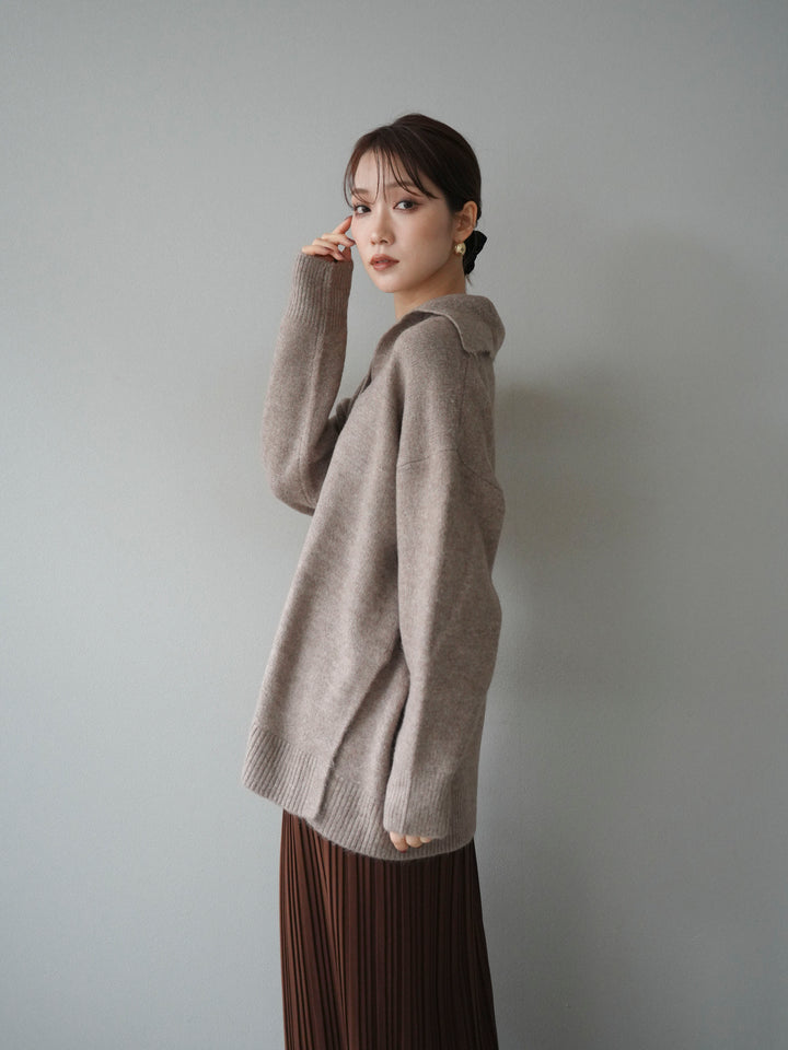 [予約]スキッパーオーバーニットプルオーバー/greige