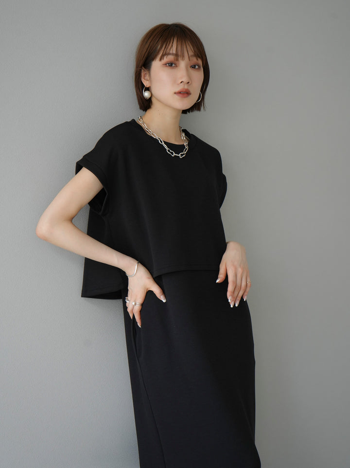 [Pre-order] Light Ponte French Sleeve Top Ensemble Dress/Black