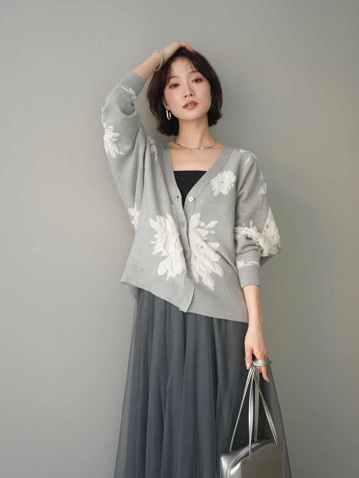 [SET]フラワージャガードニットカーディガン+フラワージャガードニットカーディガン(2set)