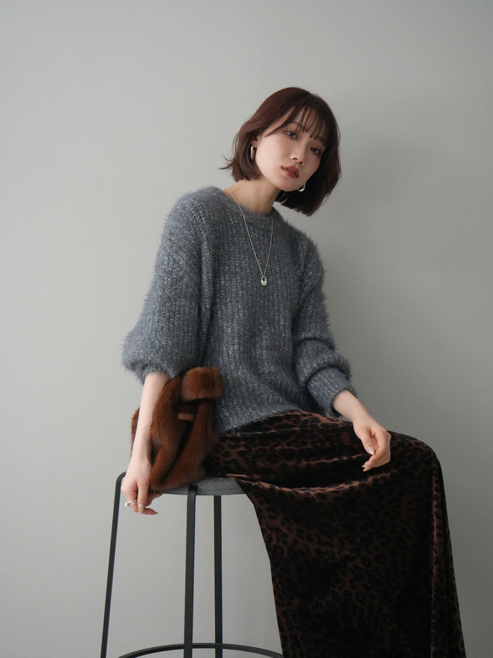 [SET]ボリュームスリーブシャギー MIXニットプルオーバー+選べるアクセセット(2set)