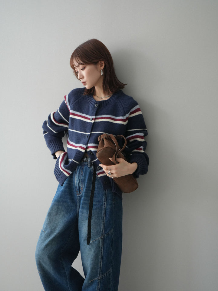 [予約]ランダムボーダーニットカーディガン/navy