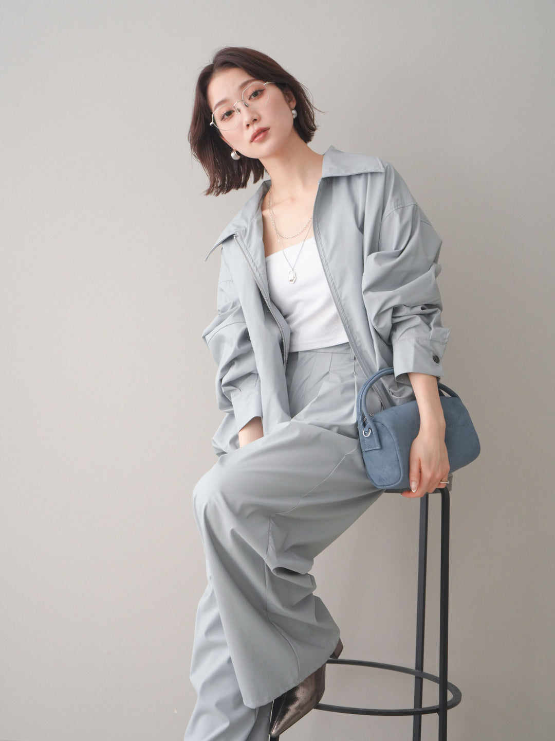 [予約]ウォッシャブルフェイクレザーバルーンジャケット/blue