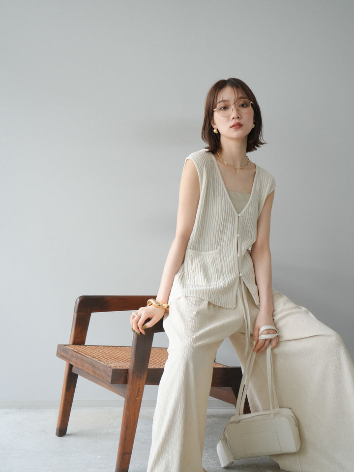 [SET] 波浪夏季針織背心+柳葉寬腿褲（2件套）