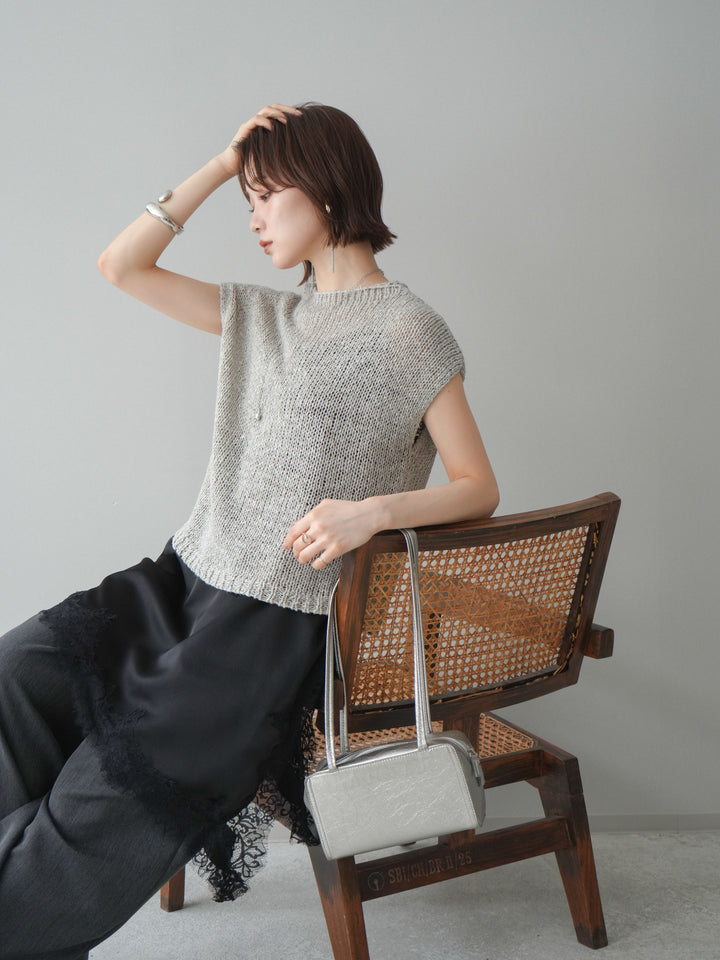 [予約]テープヤーンノースリーブニットトップス/gray