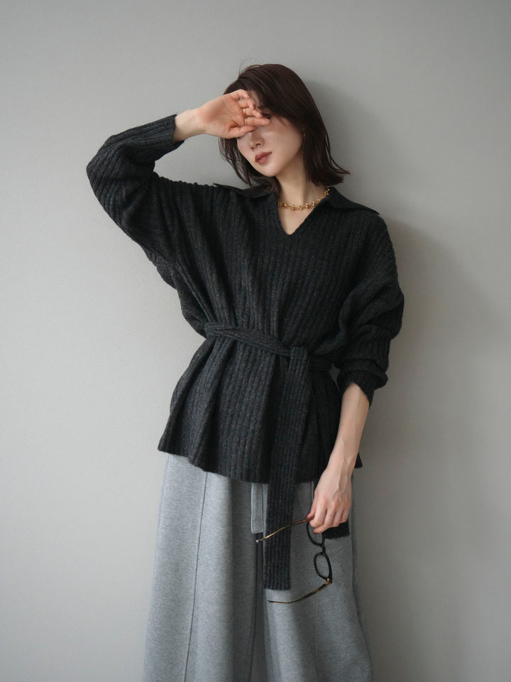 [予約]ワイドリブポロニットプルオーバー/darkgray