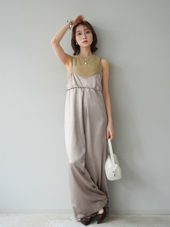 [予約]サテンビスチェオールインワン/グレージュ