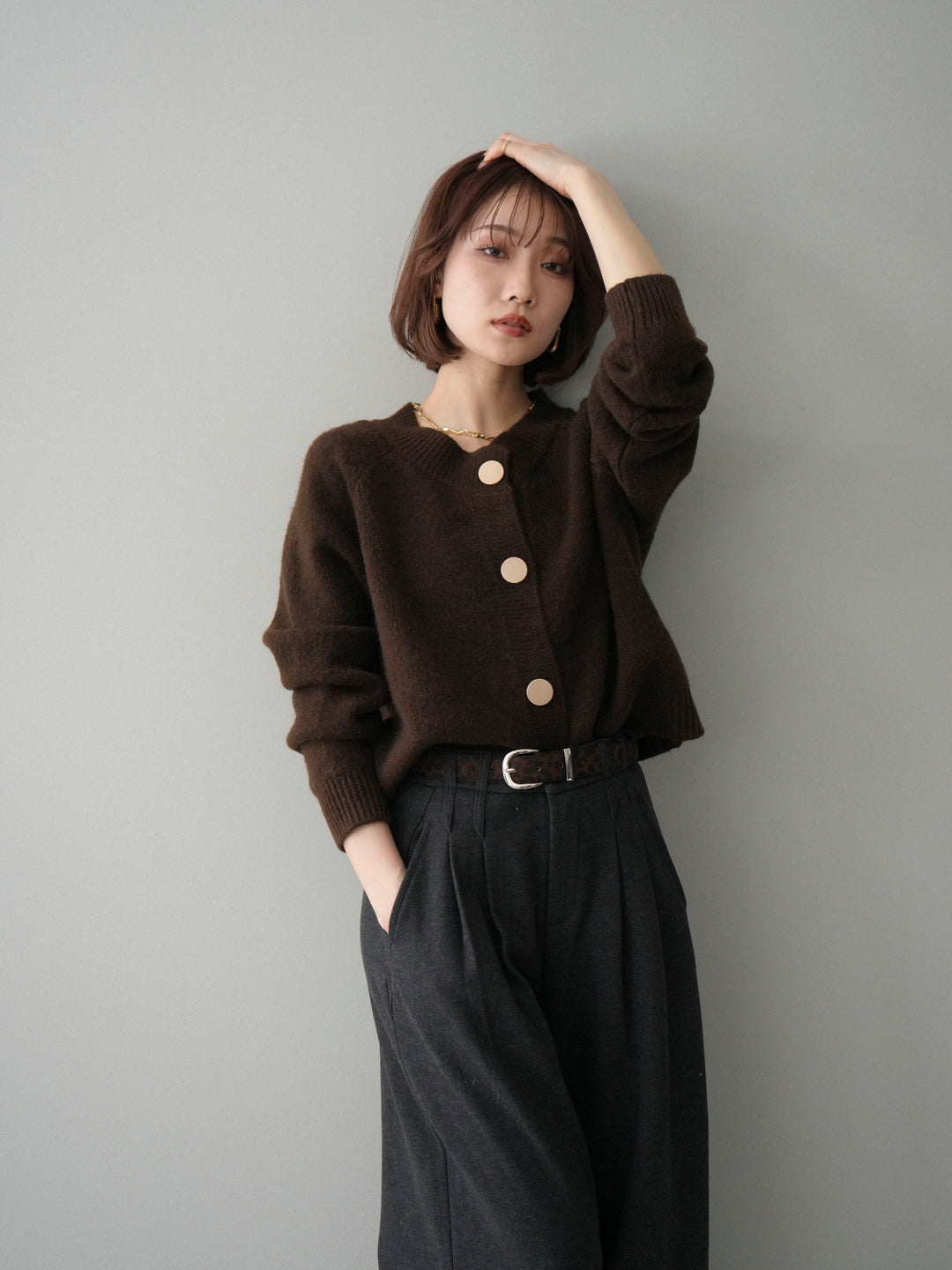 [SET]BIGボタンニットカーディガン+選べるアクセセット(2set)