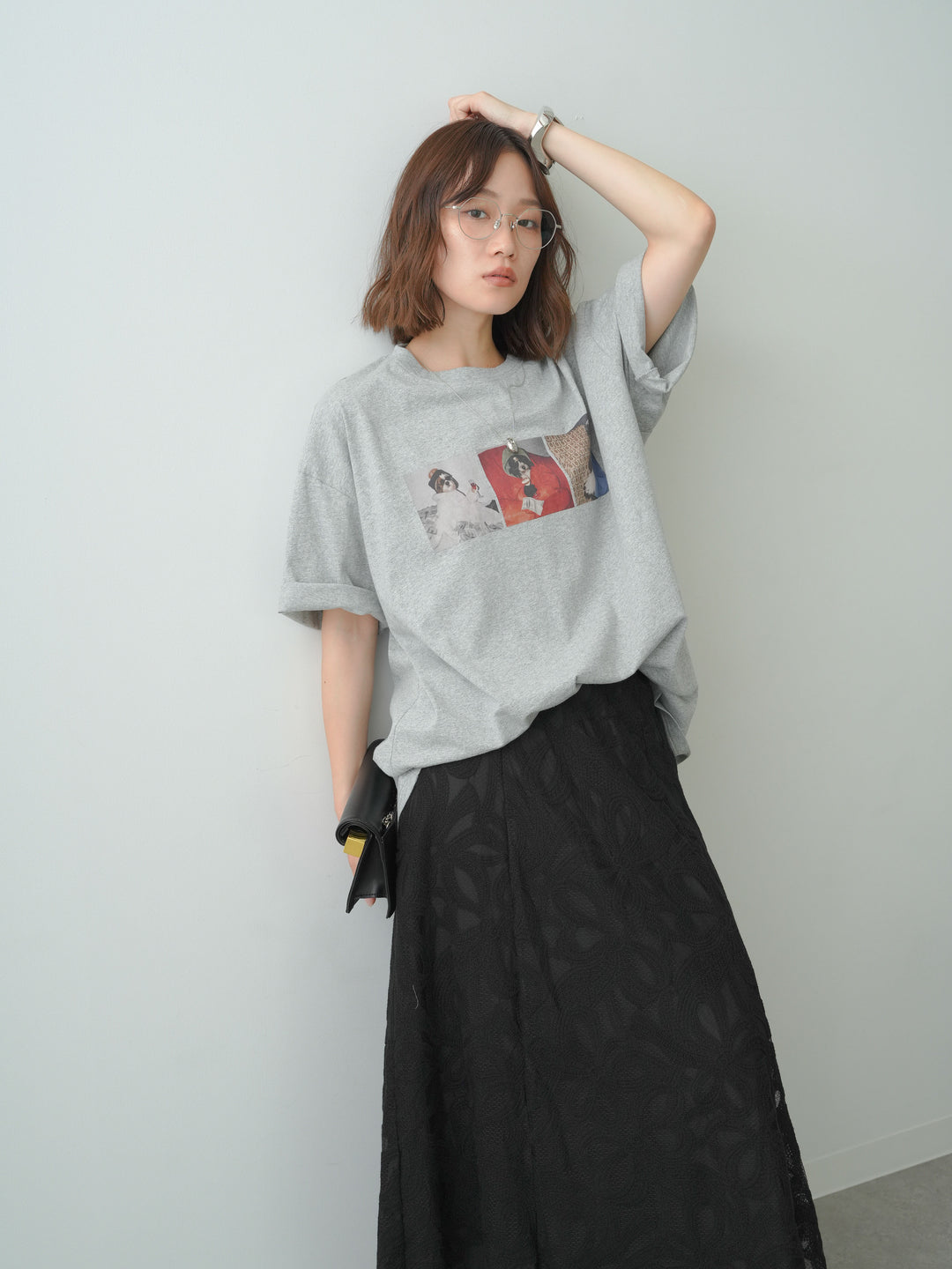 [SET]スリードッグフォトボックスTEE+フラワーレースレイヤードスカート(2set)