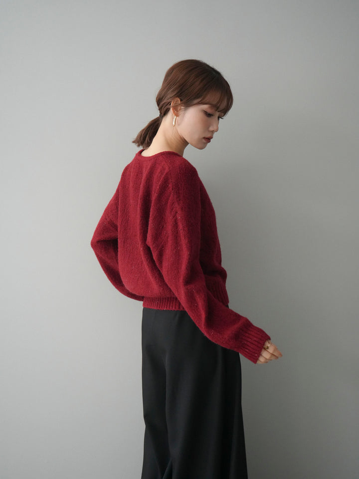 [予約]ツイストネックラメネップヤーンニットプルオーバー/red