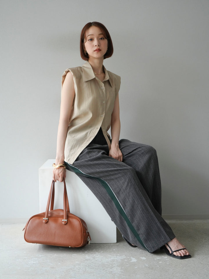 [予約]サイドラインストライプワイドパンツ/チャコール