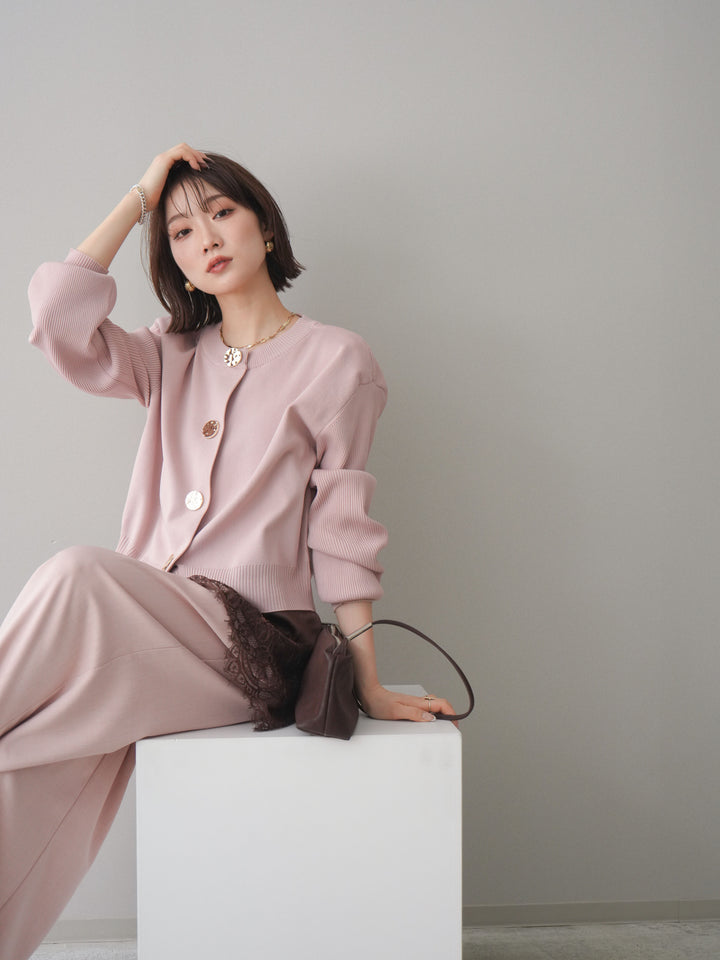 [SET]メタルボタンクルーネックニットカーディガン+選べるアクセセット(2set)