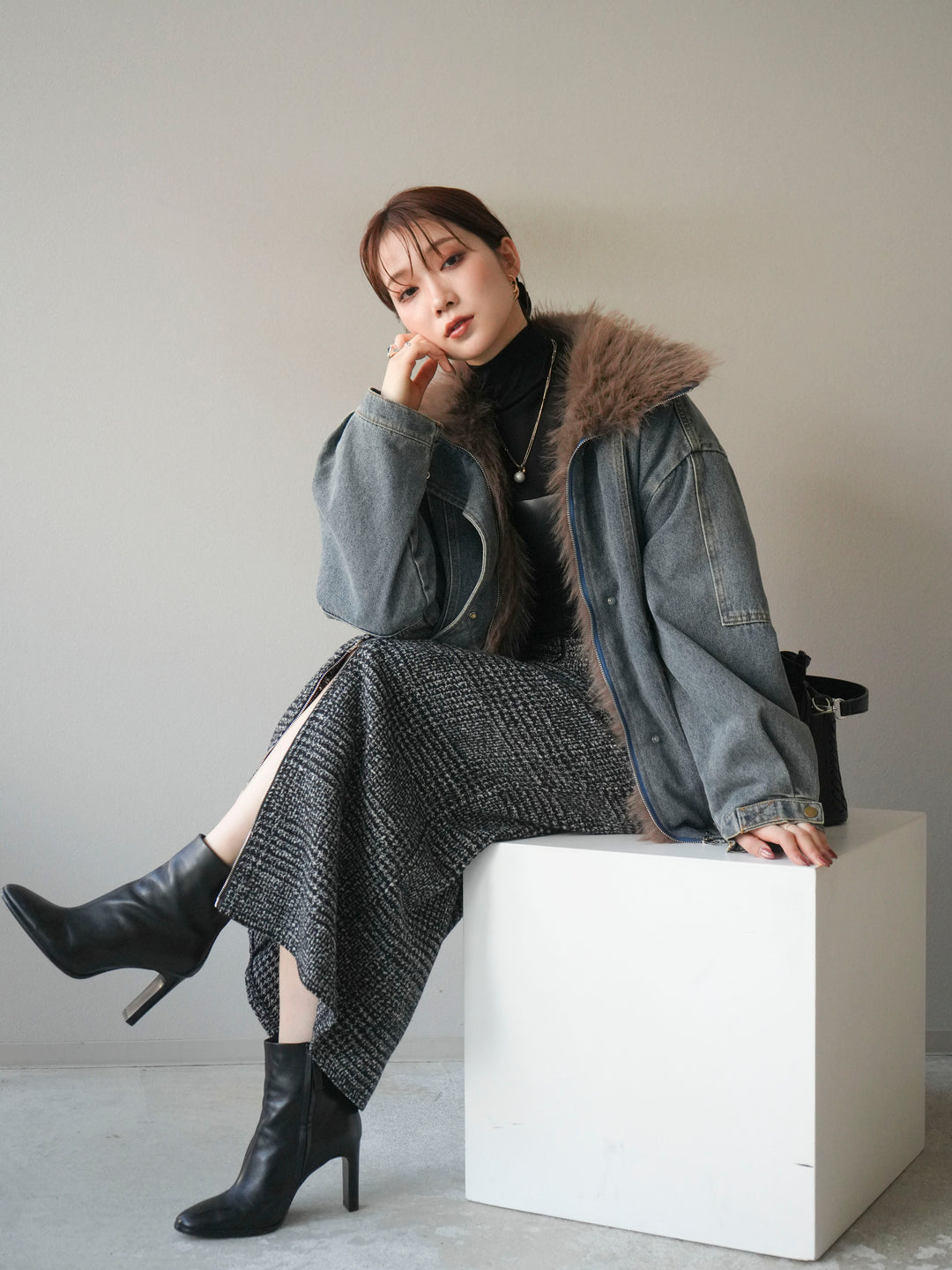 [SET]デニムxファーブルゾン+選べるアクセセット(2set)