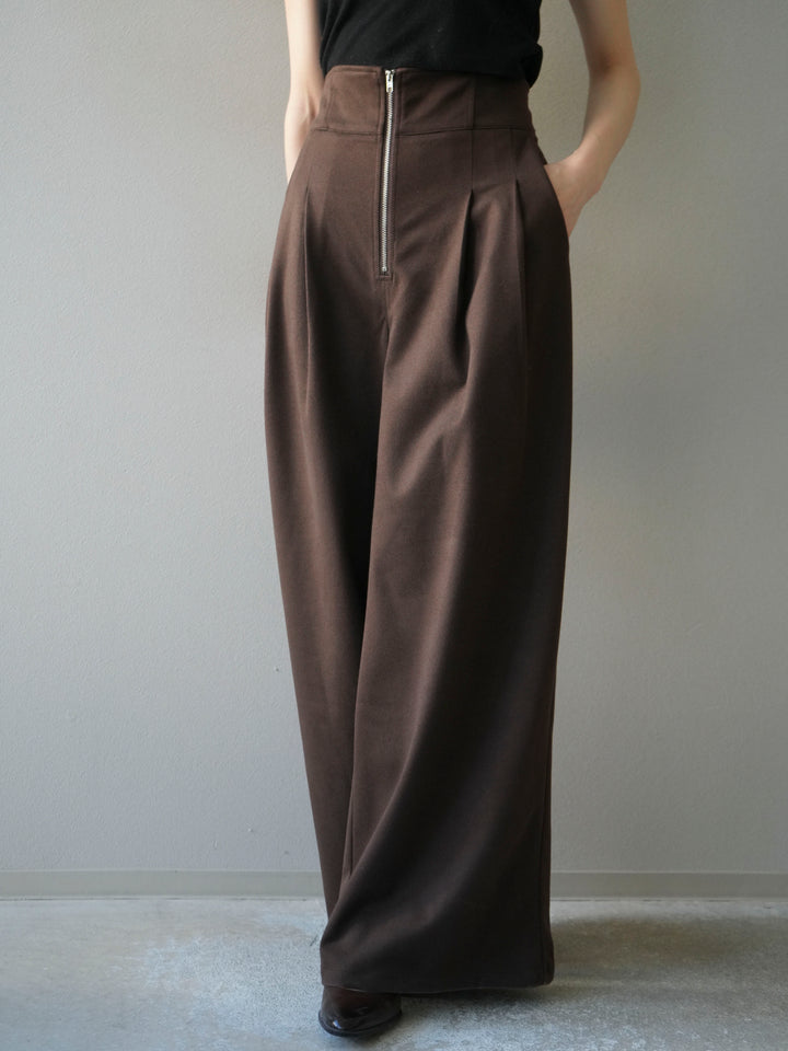 [予約]ウールタッチフロントジップパンツ/brown