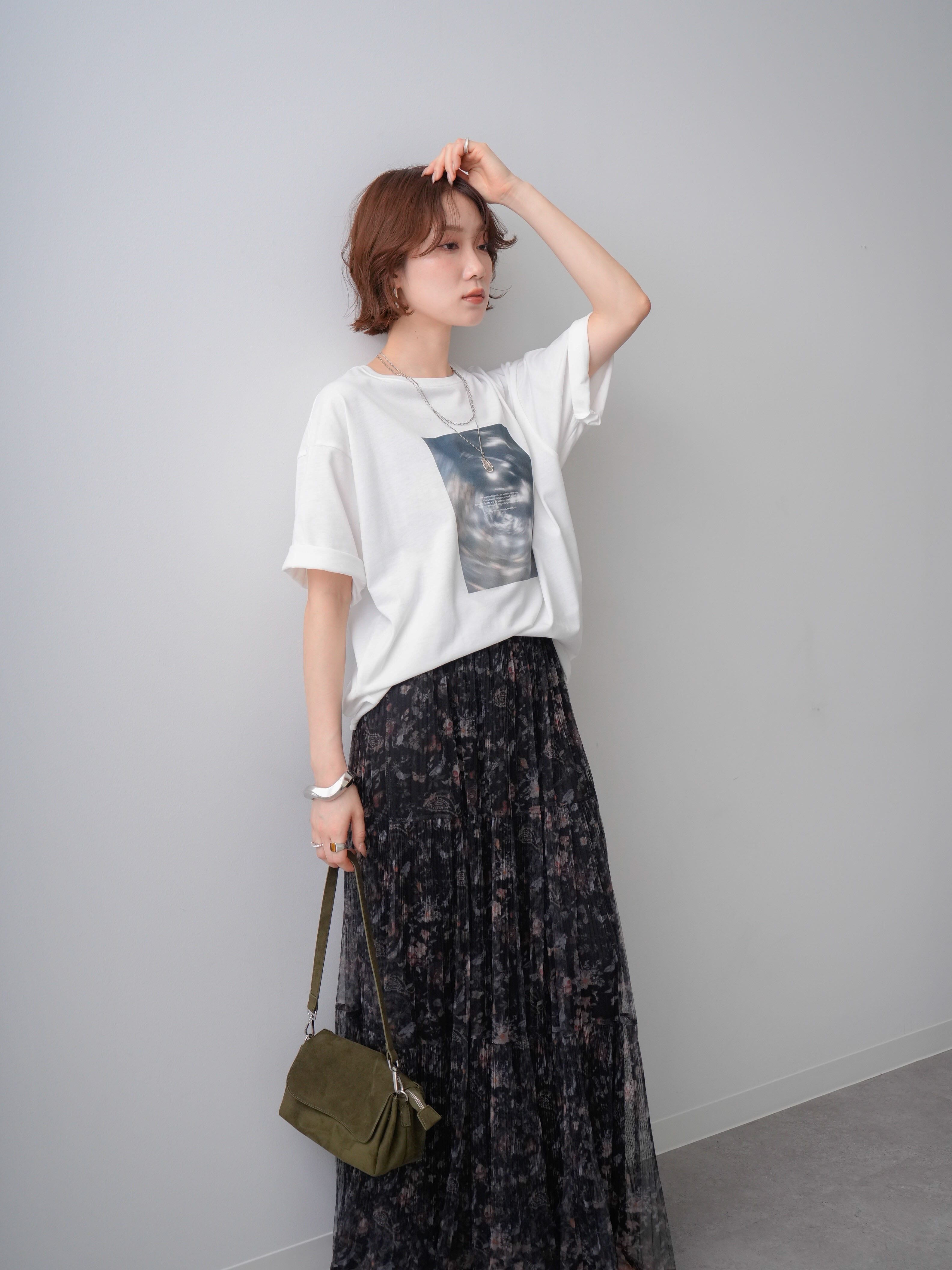 SET]ニュアンスフォトTEE+フラワーチュールギャザースカート(2set