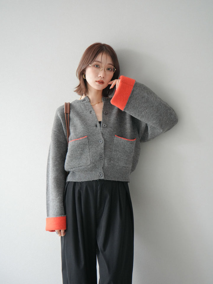 【SET】雙色針織開襟衫+褶襉設計寬褲（2套）