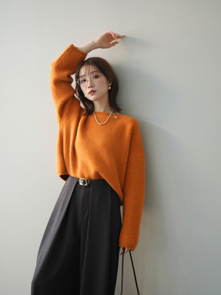 [SET]アンゴラタッチボートネッククロップドプルオーバー+選べるアクセセット(2set)