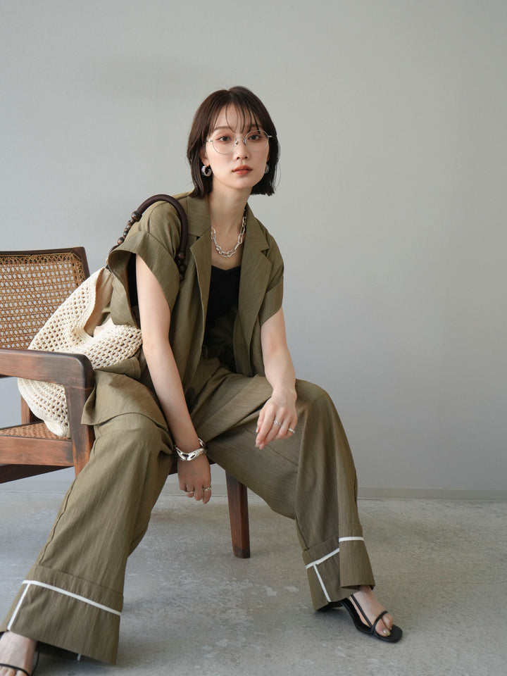 [SET]リネンライクノースリーブダブルジレ+リネンライクノースリーブダブルジレ(2set)