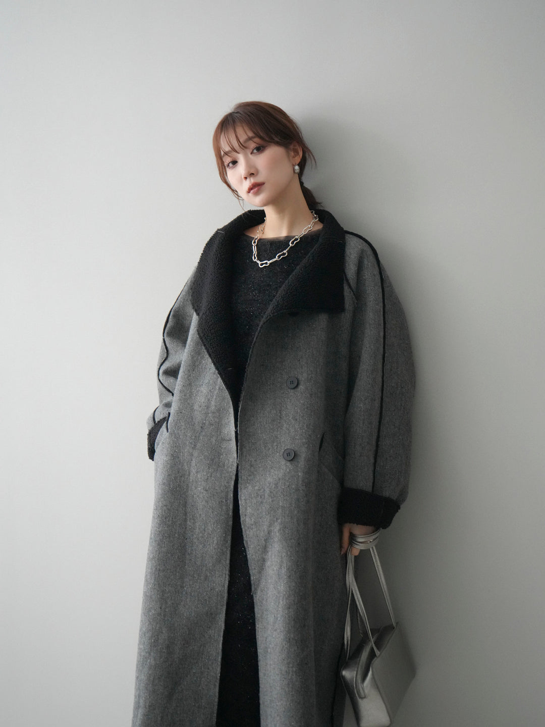 [SET]アウトシーム裏ボアコート+ラメシャギートップス(2set)