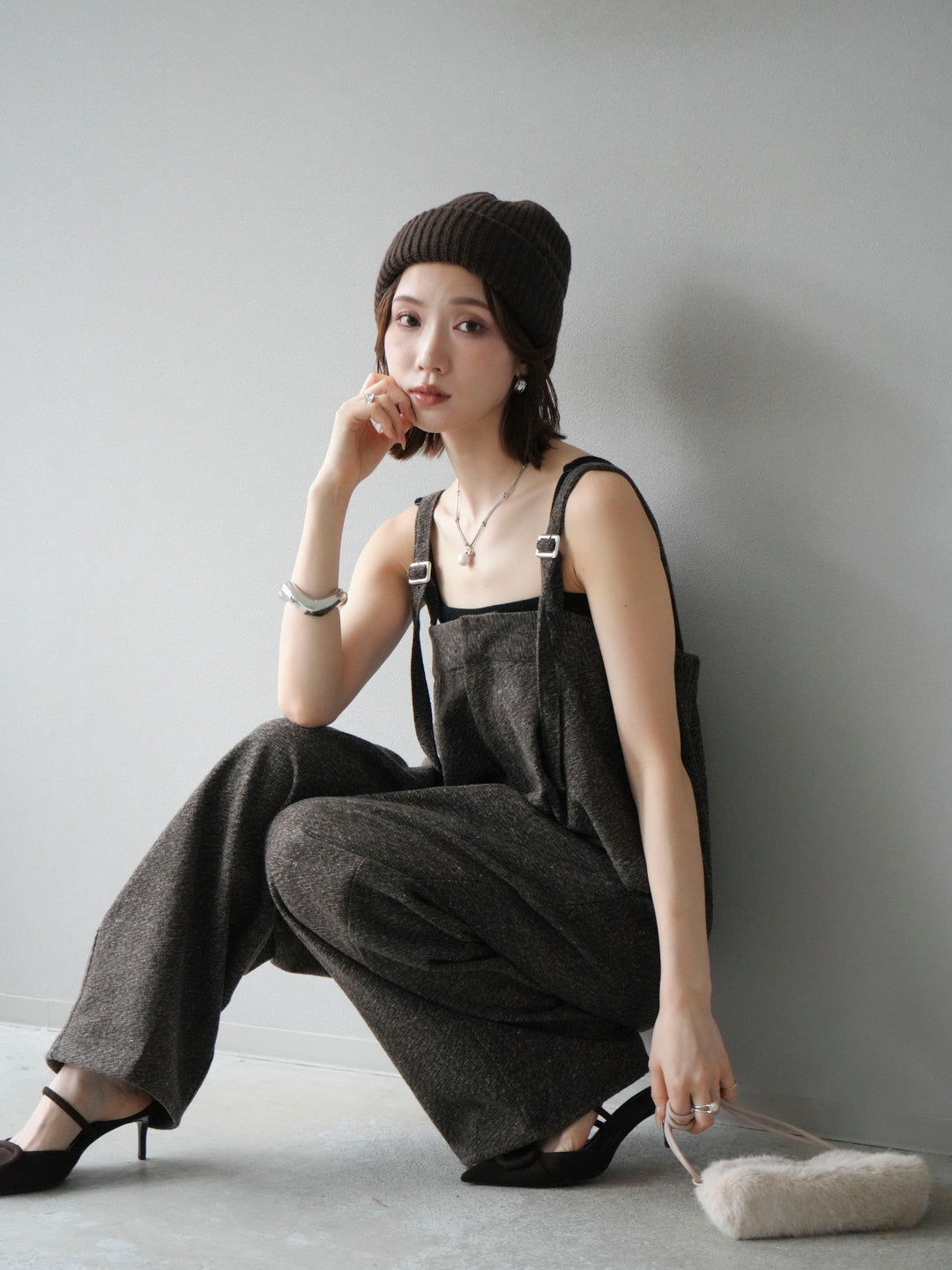 [予約]ツイードベアサロペット/ブラウン