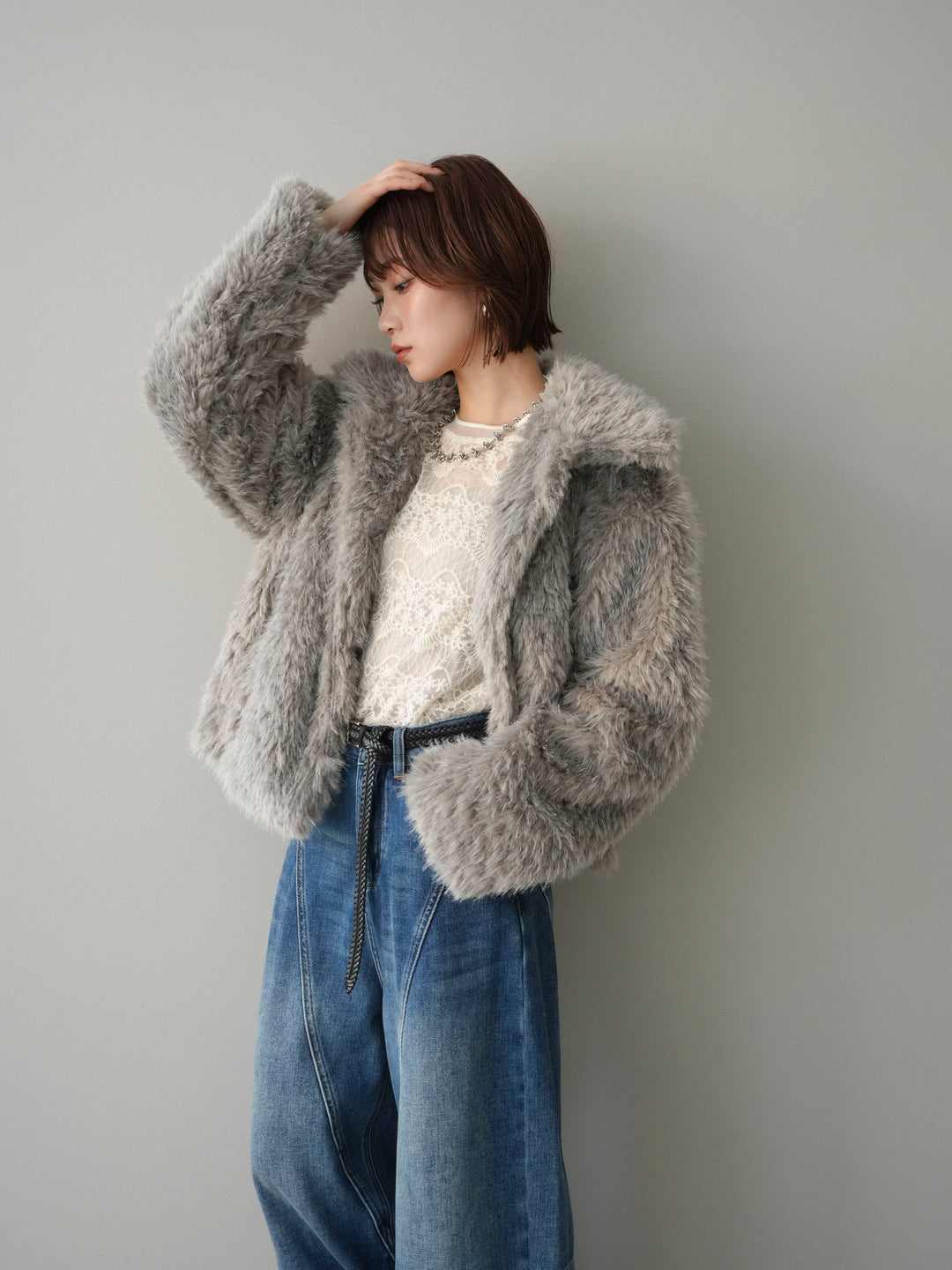 [SET]フェイクファー襟付きショートブルゾン+フェイクファー襟付きショートブルゾン(2set)
