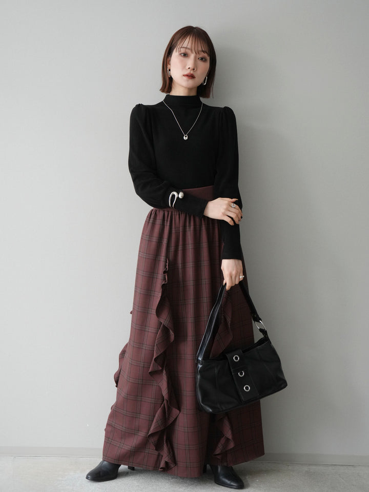 [予約]プチネックパワーショルダー起毛トップス/black