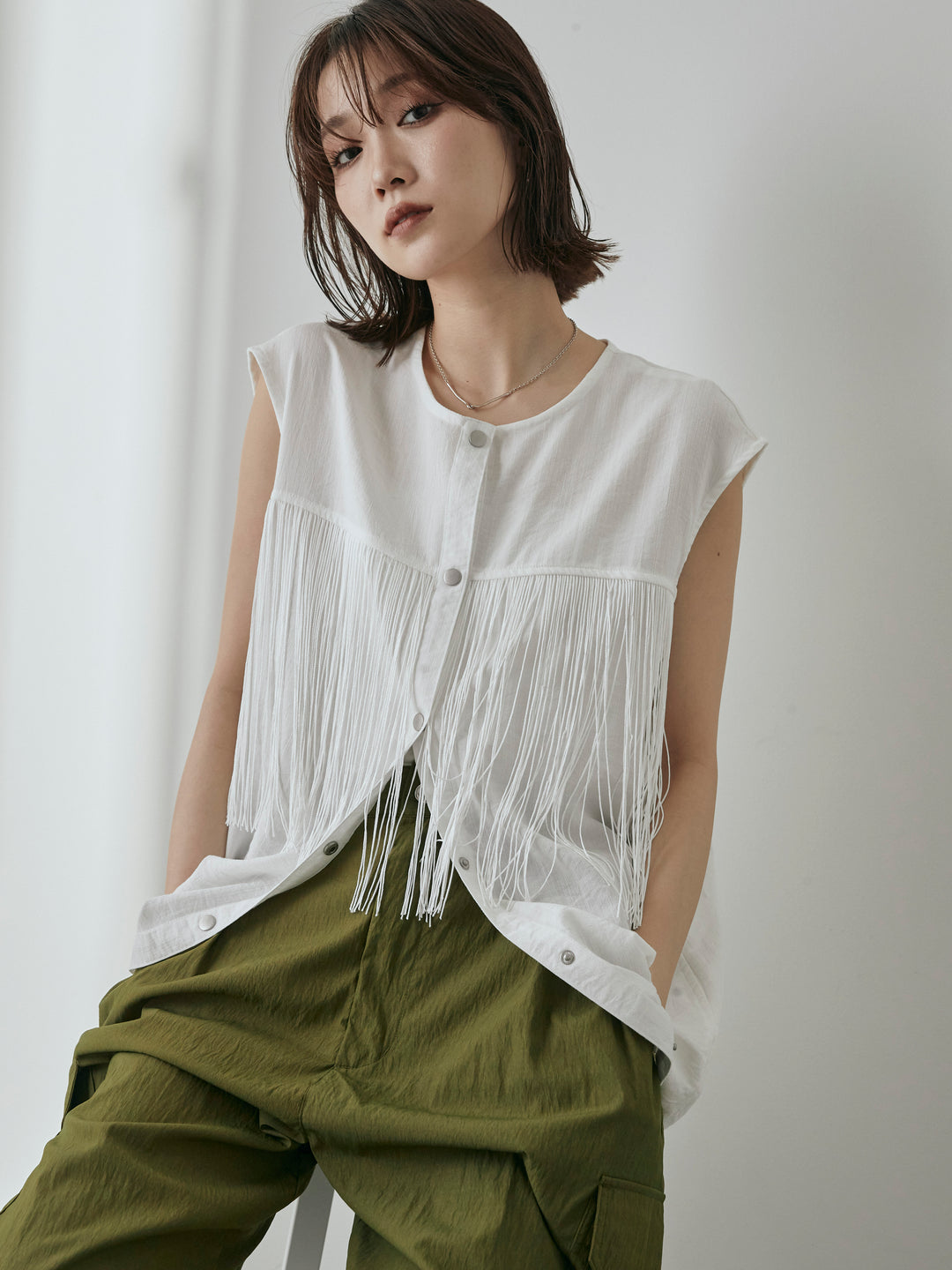 [予約]フリンジノースリブラウス/オフ