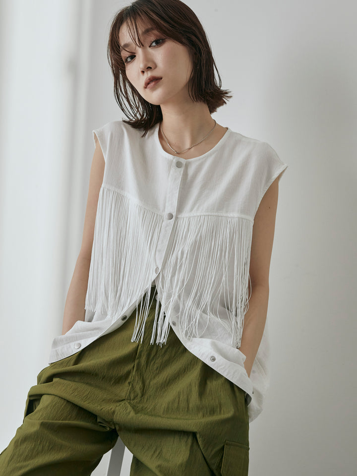 [予約]フリンジノースリブラウス/オフ