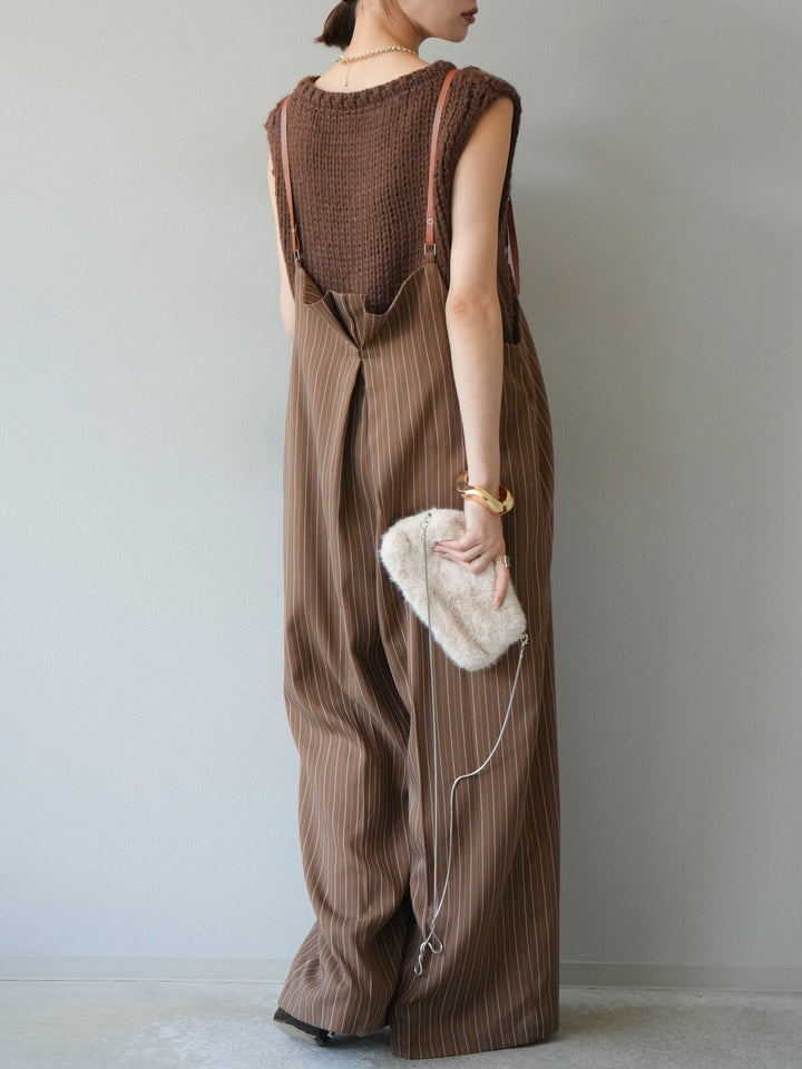 [予約]ヘリンボーンストライプサロペット/ブラウン