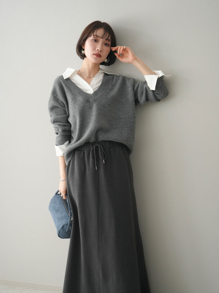 [予約]シャツドッキングVネックニットトップス/gray