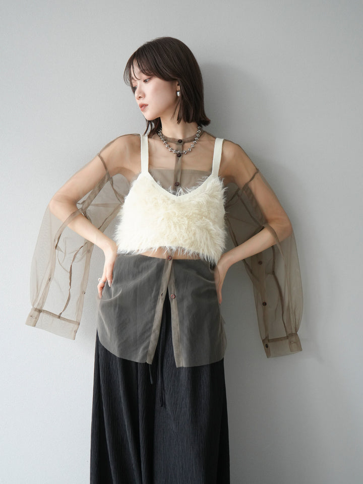 [予約]2WAYスリーブチュールシャツ/グレージュ