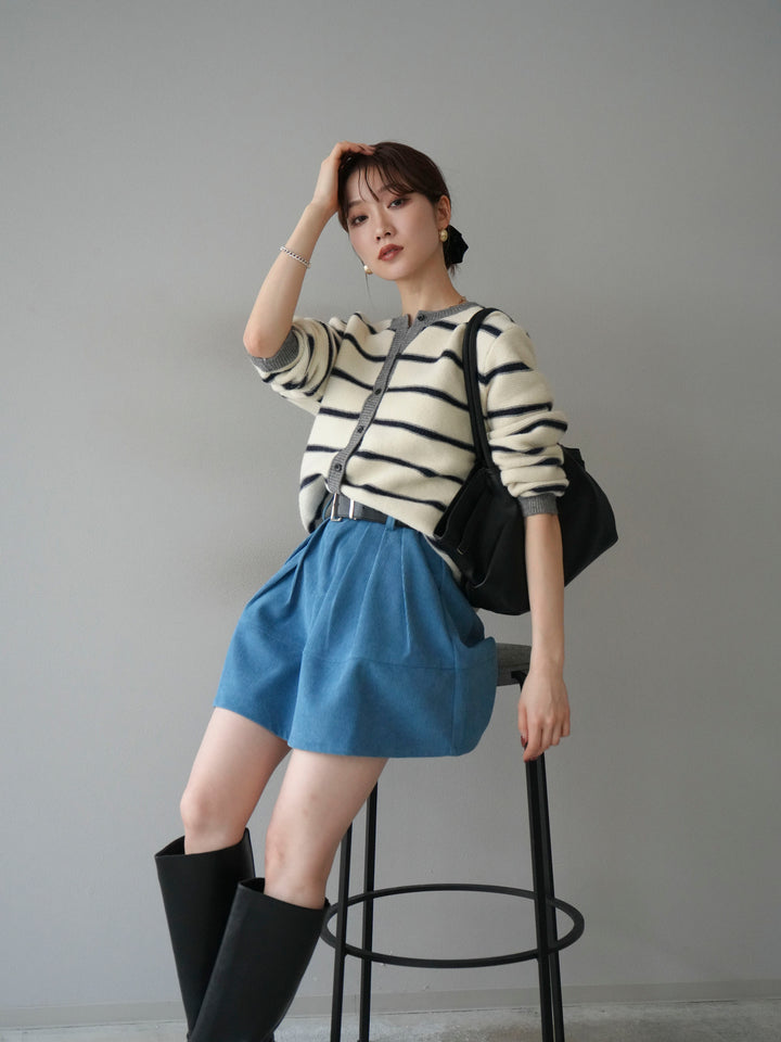 [予約]配色ボーダーニットカーディガン/apricot