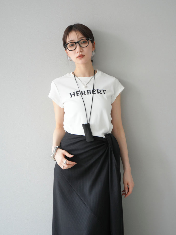 [SET]刺繍ロゴTシャツ＆レザーポーチネックレスSET +サイド巻きツイルスカート(2set)