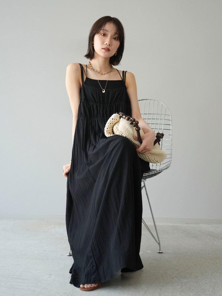 [SET]レーヨンシャーリングキャミワンピース+カップ付きバッククロスキャミソール(2set)