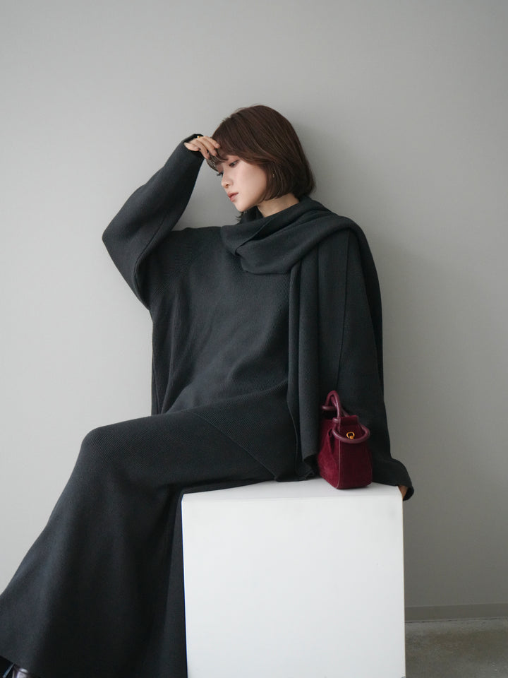 [SET]ストール付キーネックニットSET UP