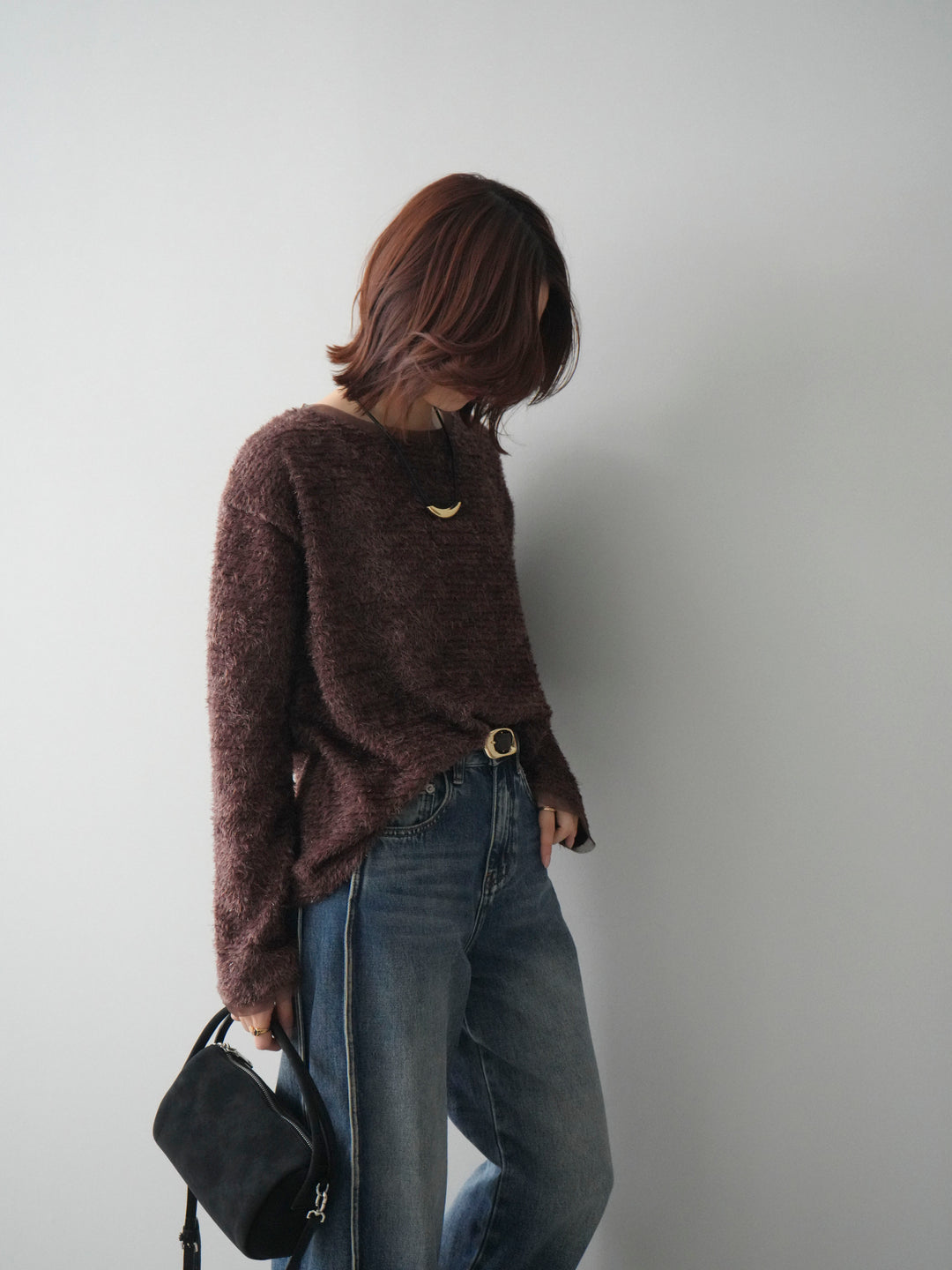 [予約]ラメシャギートップス/brown