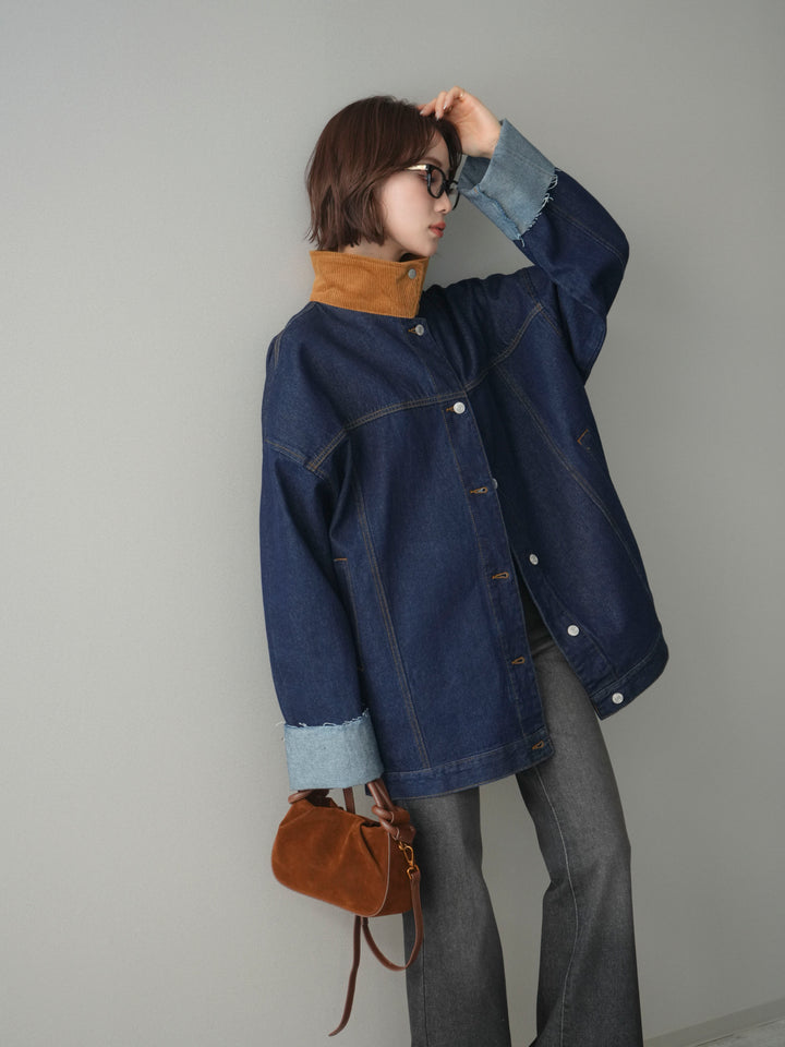[予約]コーデュロイ×デニムミドルジャケット/indigo