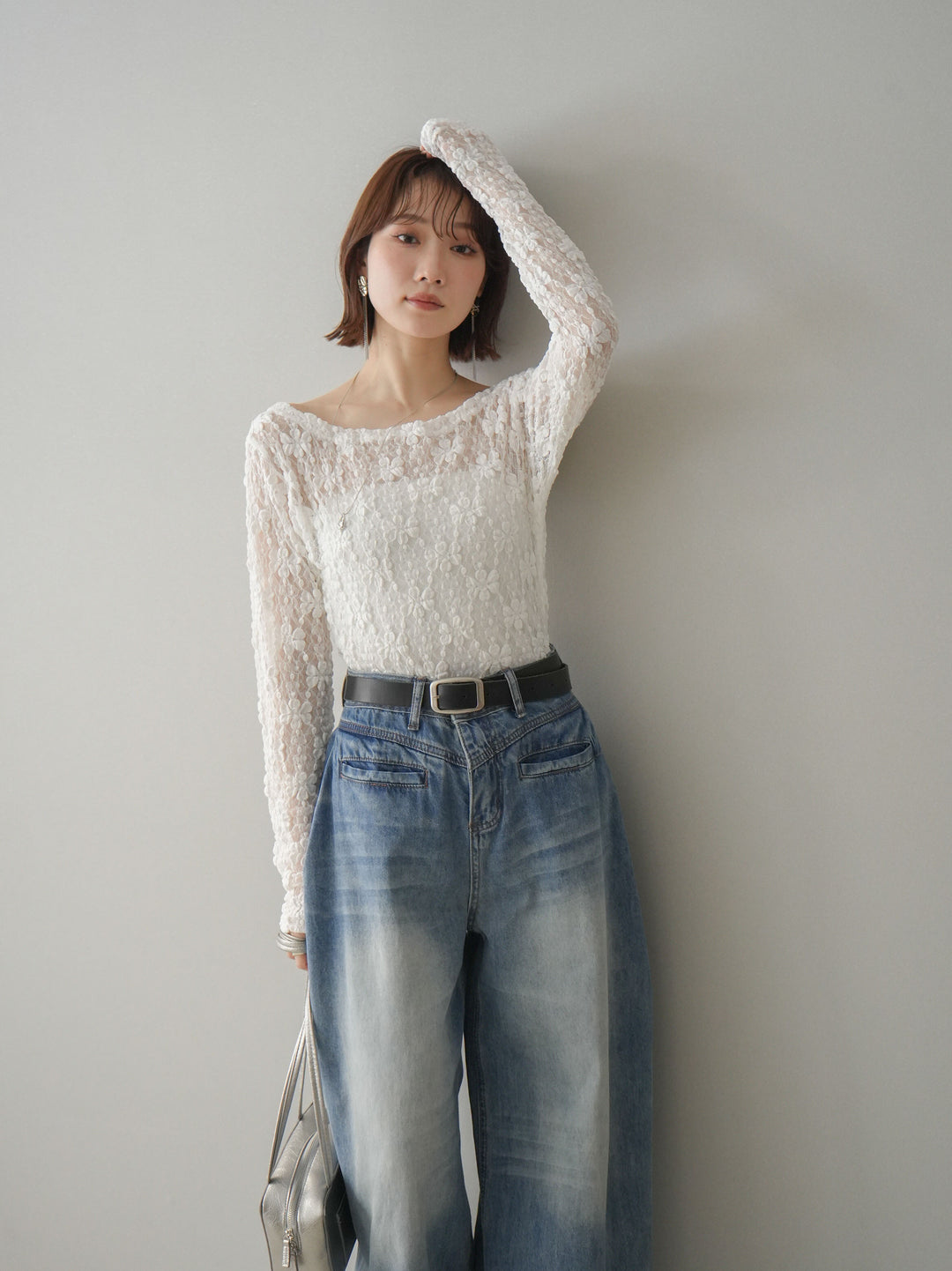 [SET]サイドギャザーレーストップス+サイドギャザーレーストップス(2set)