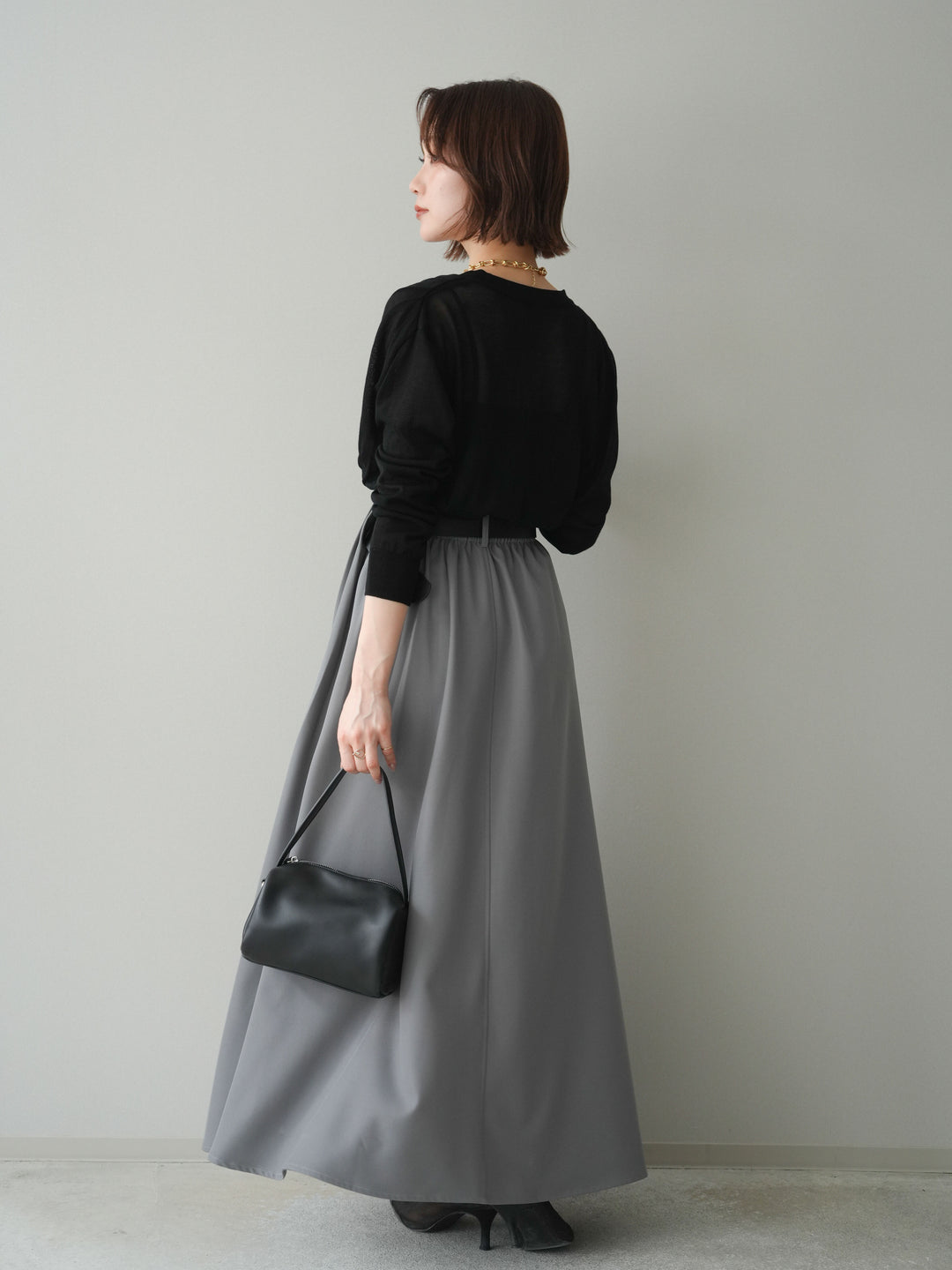 [予約]ベルトループフレアスカート/gray
