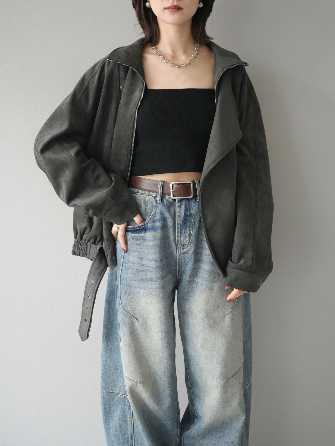 [予約]スエードライダースミドルジャケット/black