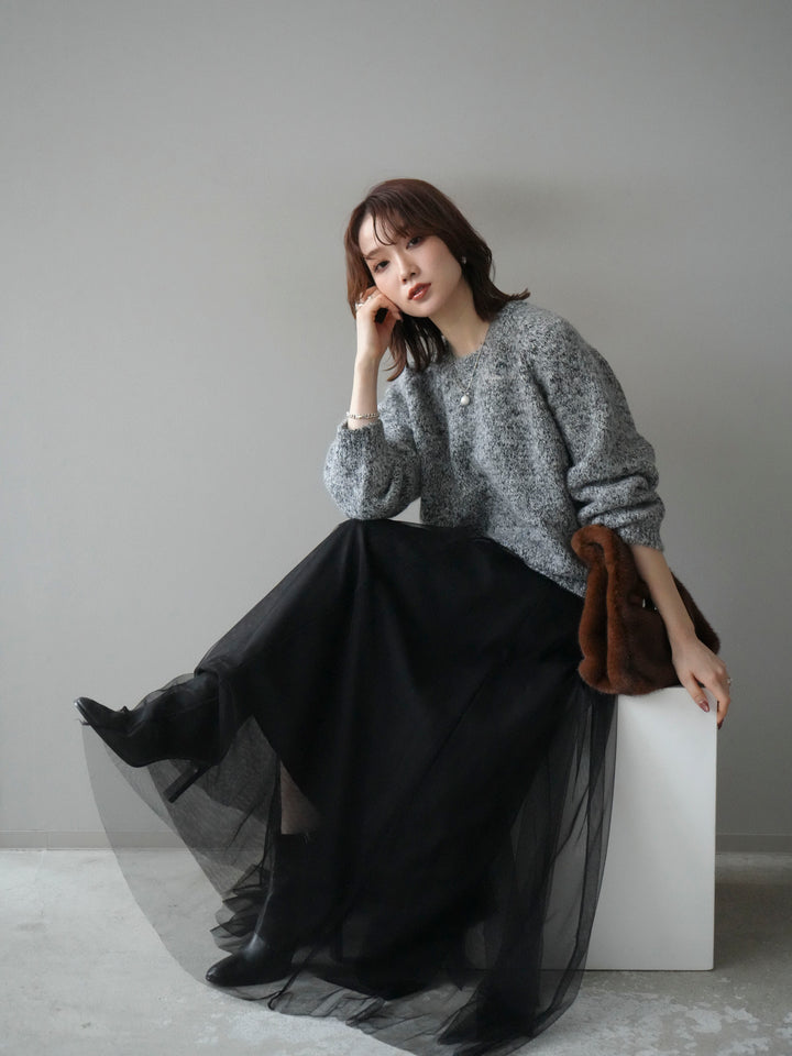 [予約]ロゴラベルミックスヤーンニットプルオーバー/gray