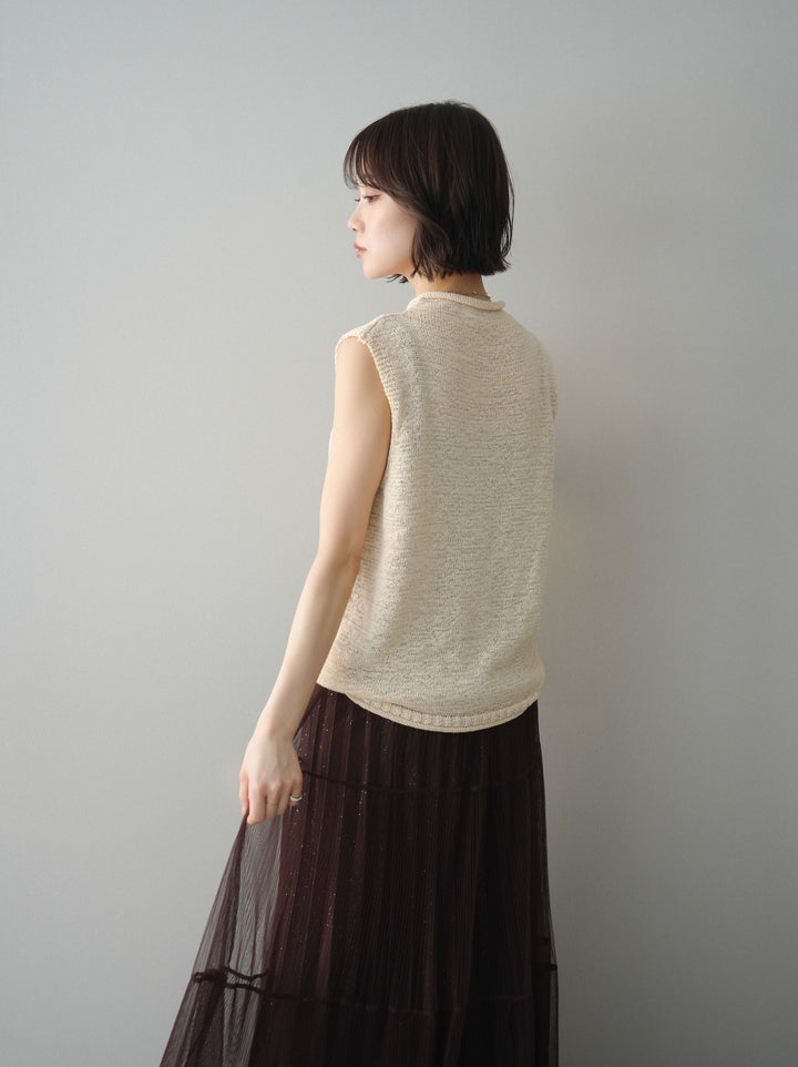 [予約]ノースリーブリネンタッチシアーニットプルオーバー/beige