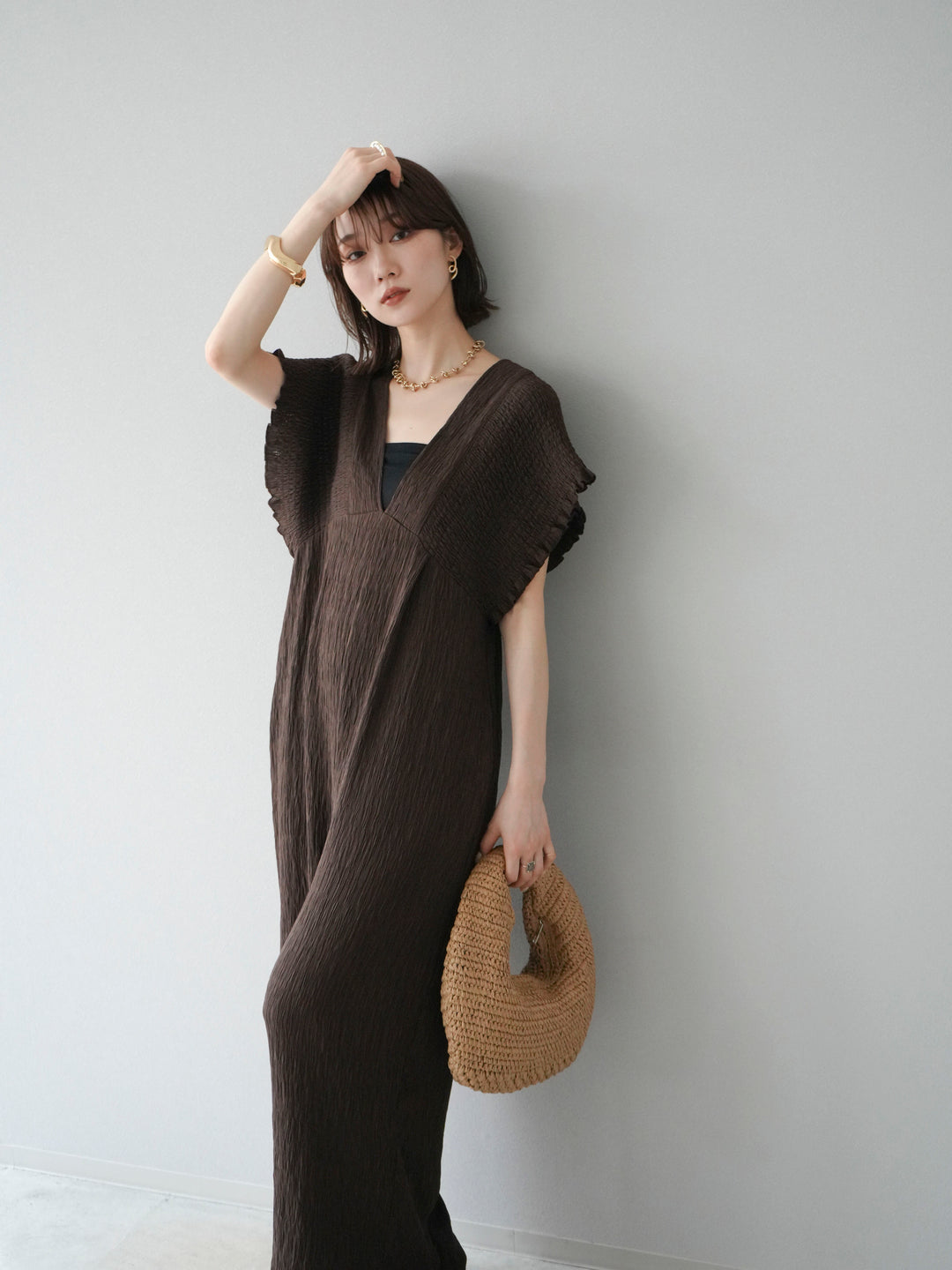 [SET]楊柳シャーリングサロペット+楊柳シャーリングサロペット(2set)