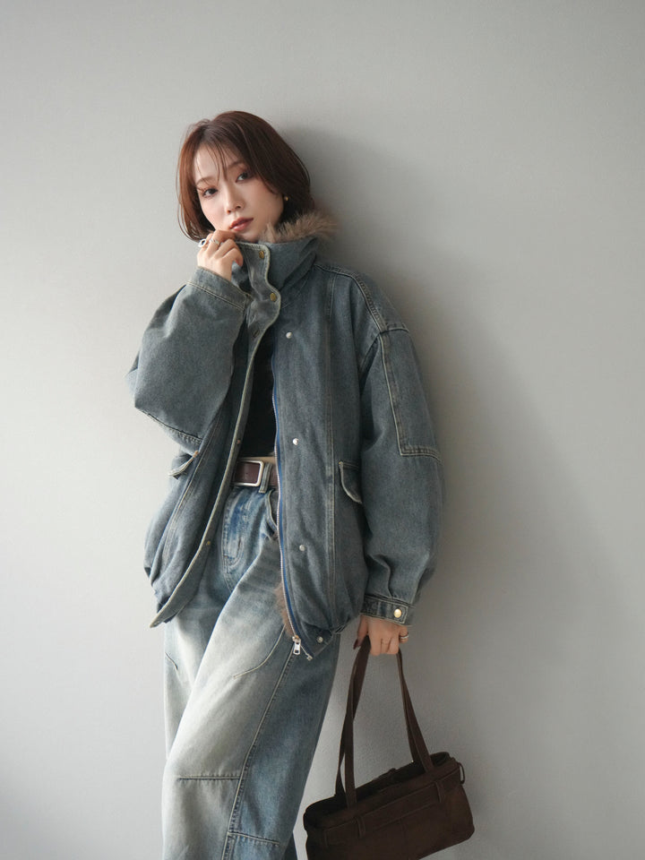 [予約]デニムxファーブルゾン/denimbrown