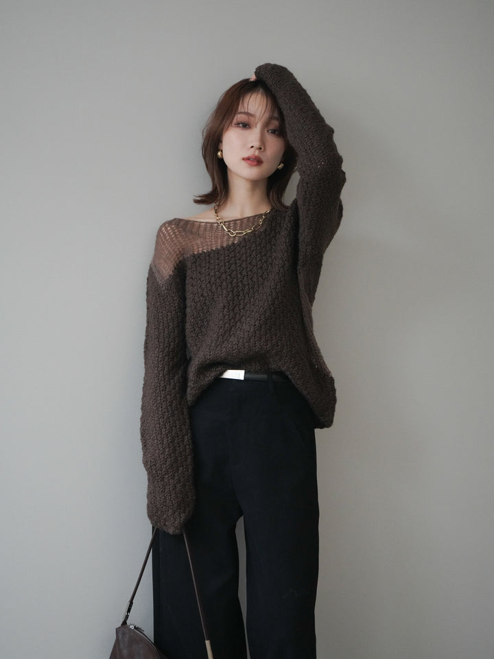 [予約]ダメージデザインニットプルオーバー/brown