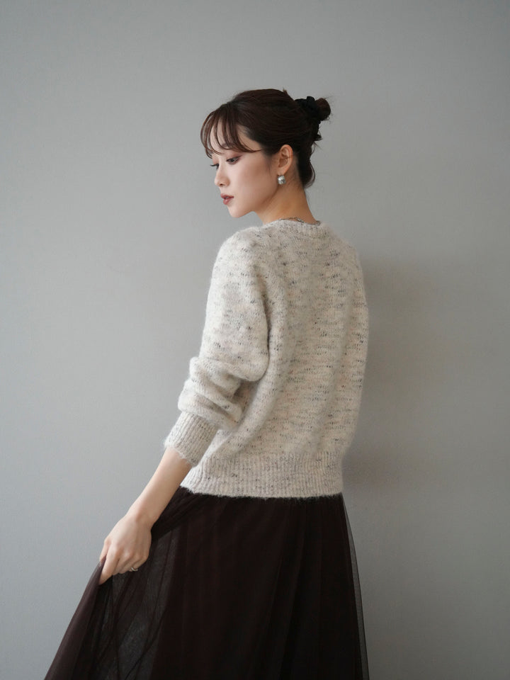 [予約]ブローチ付silverボタンミックスニットカーディガン/beige