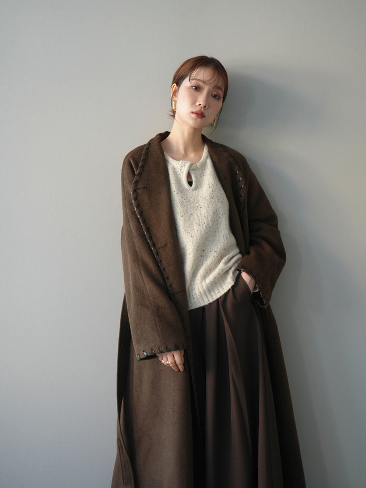 [予約]ハンドステッチ裏中綿ロングコート/brown