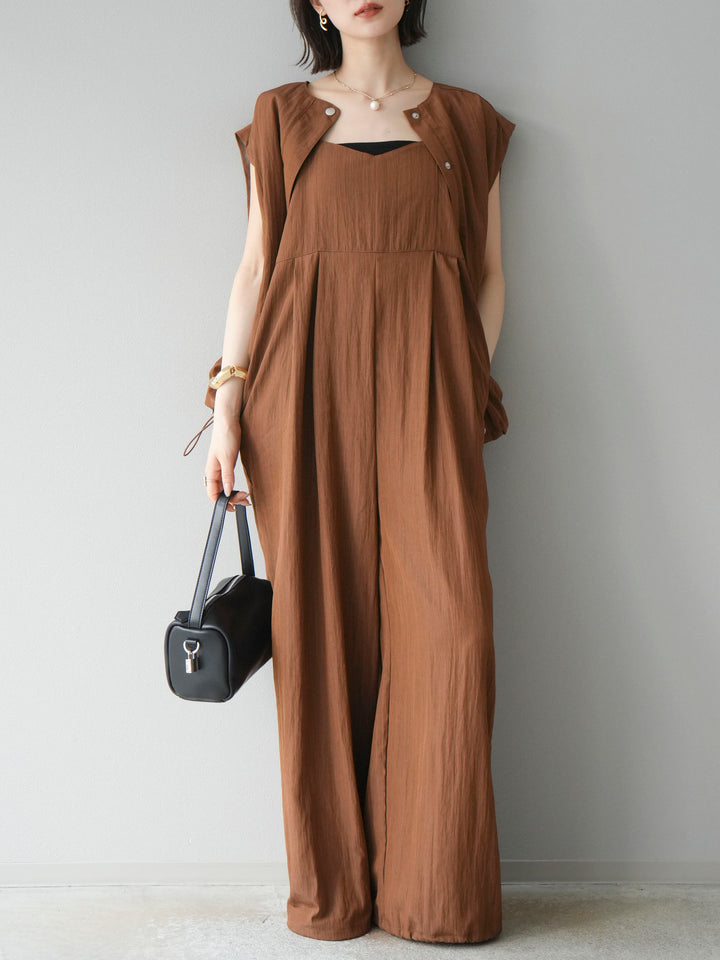 [SET]リネンライクビスチェデザインサロペット+リネンライクドロストバルーンブルゾン(2set)